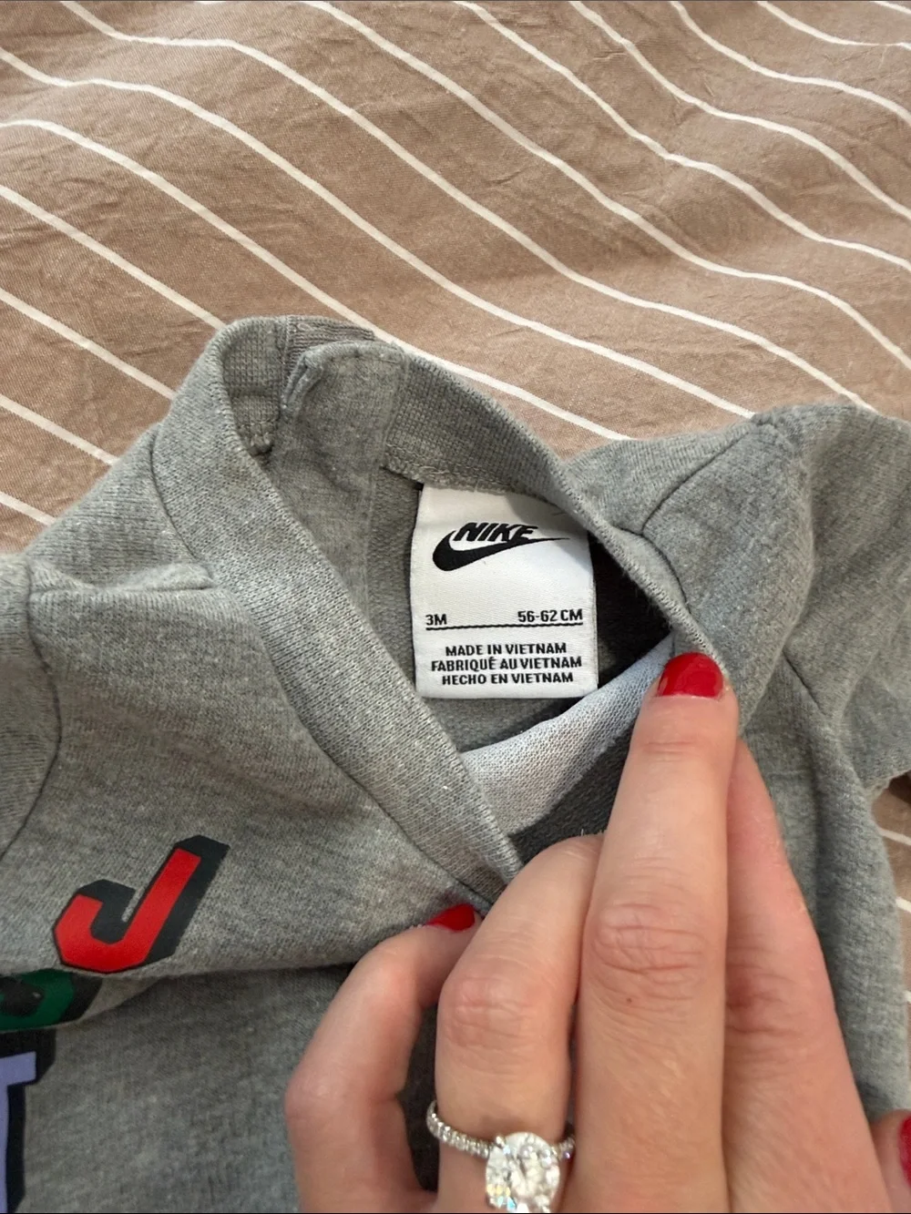 Nike Gray 'Just Do It' Baby Footie with Rainbow Letters